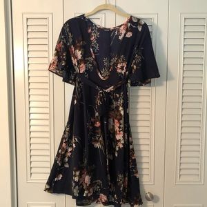 Navy Blue Plunge Neck Dress